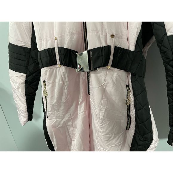 Women’s Medium Pink Unbranded Ski Snowsuit with Faux Fur Hood Overalls Jumpsuit - Picture 7 of 13